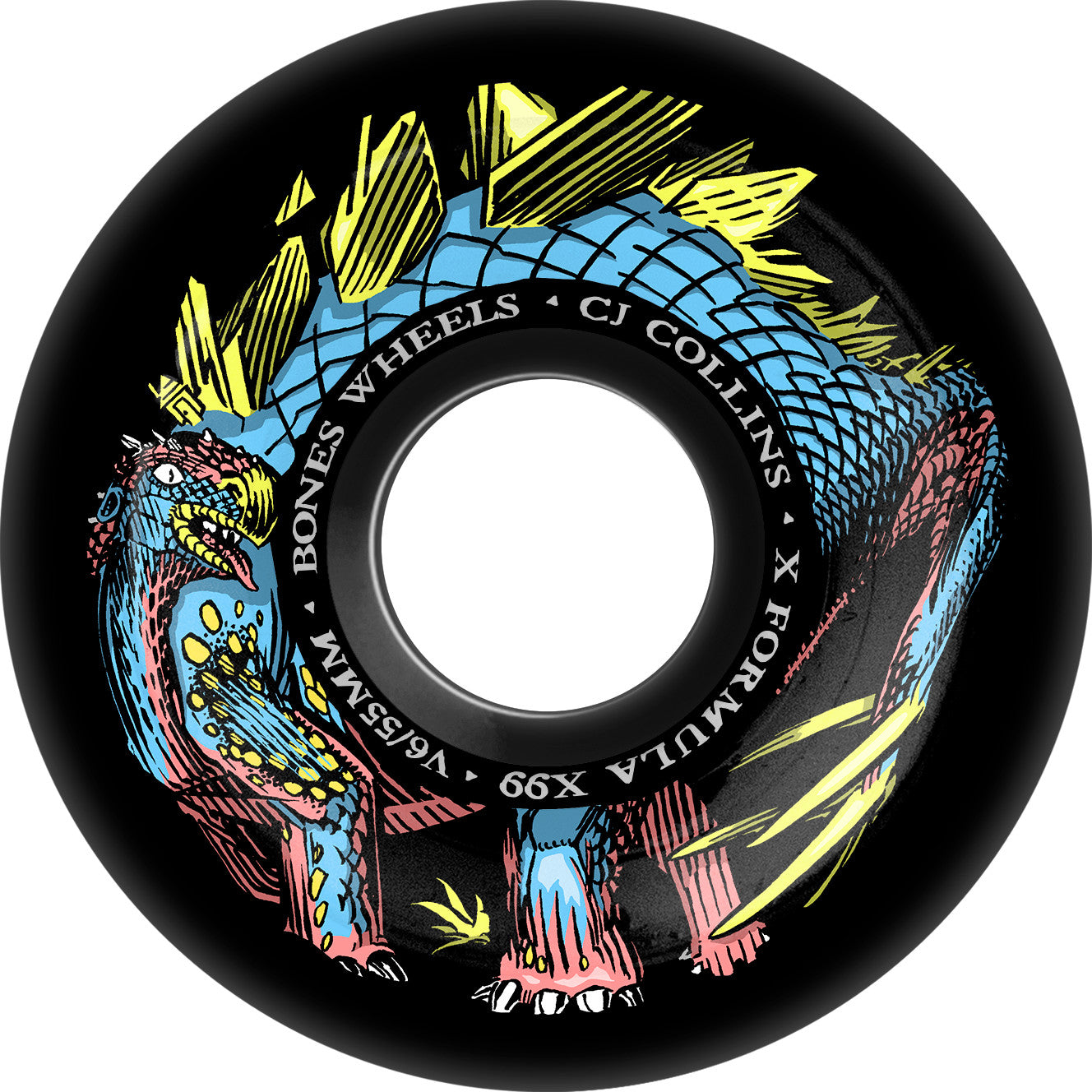 BONES WHEELS X-Formula Skateboard Wheels Collins Dino-Sortas 55mm V6 Widecut 99A Blk 4pk